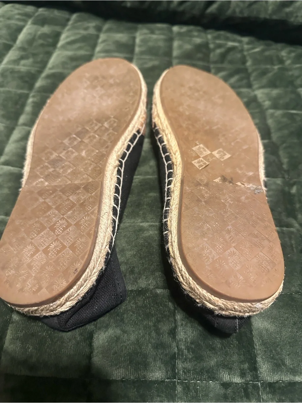 Tommy Bahama Black Canvas & Tan Leather Crossover Espadrille Flats